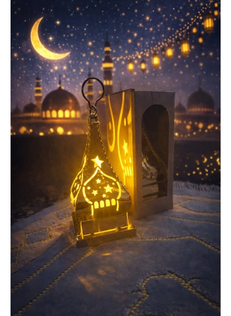 فانوس شموع واحد، فوانيس رمضانية إسلامية، فانوس ذهبي مجوف، زينة حفلات عيد الفطر ورمضان، بنمط مميز - Image 2